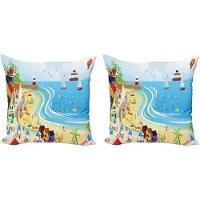 Abakuhaus Strandkussensloopset (2 stuks), Vakantiebestemming 45 cm, Blauw Geel