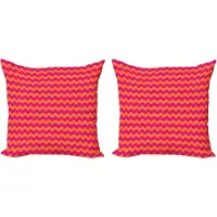 Abakuhaus Oranje en Roze Decoratieve Kussenhoez Set van 2, Zigzag Chevron Patroon, 50x50 cm, Oranje Magenta