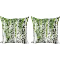 Abakuhaus Decoratieve kussenhoes met bosmotief, 2 stuks, dieren-natuur-zomer, 60x60 cm, witgroen