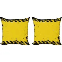 Abakuhaus Grunge Decoratieve Kussenhoes 2-pack, Gevaarwaarschuwing, 50x50 cm, Geel en Zwart