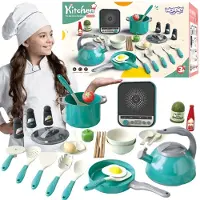 Woopie Little Chef's Set Inductiepannen Koekenpan Waterkoker Groen 30-delig. - UNI