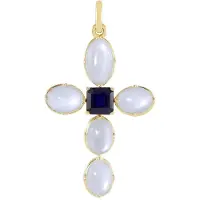 Cavill - 925 Sterling Zilver Verguld Hanger - Witte Maansteen 6,48 ct & Blauwe Saffier 0,99 ct - Ovaal Cabochon Edelsteen Sieraad Dames
