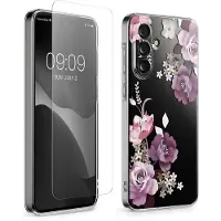 Kwmobile telefoonhoesje geschikt voor Samsung Galaxy A57 5G hoes - Telefoonhoesje voor smartphone - Telefoon cover - Met glazen schermbeschermer - Bloesems en rozen design