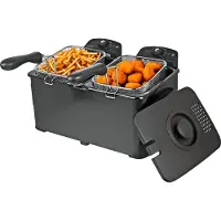 Media Evolution COOK-IT Dubbele Frituurpan 6L - Friteuse 2 x 3 Liter - 2 Aparte Manden - Temperatuur Apart Instelbaar 115-190°C - Voor Friet & Snacks - Zwart