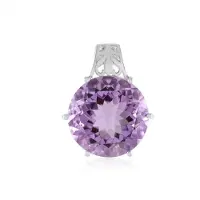 Cavill - Zilveren Hanger - 925 Sterling Zilver Geplatineerd - Lavendel Amethist Rond 11.7 ct - 16 mm - Elegante Braziliaanse Edelsteen met Certificaat