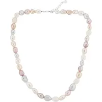 Cavill - Zilveren Halsketting - 925 Sterling Zilver met Rhodium - Zoetwater Kweekparels Fancy Slijpsel - Verstelbare Damesketting - Wit, Roze & Grijs