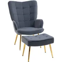 HOMCOM Fauteuil met voetenbank - Fluweel (100% polyester) - 71 x 77 x 99 cm - Donkergrijs