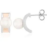 Cavill - 925 Sterling Zilveren Oorbellen met 2x 7,5 mm Japanse Akoya Parels - Gerhodineerd met Roségoud Accenten - Minimalistisch & Tijdloos