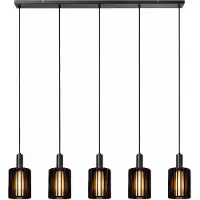 Lucide Glazen hanglamp Lambres, dimbaar, zwart, Woon-/ Eetkamer, Glas, hanglamp