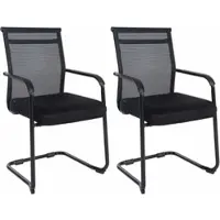 CLP Denny Set van 2 eetkamerstoelen - Bezoekerstoel - Met metalen frame - Met Armleuning - Stof - zwart