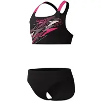 Speedo Medley Logo Racerback 2 Piece Meisjes Sportbadpak- Bikini Meisjes voor Sport - Vormvaste Sportbikini Meisjes - Zwembikini Meisjes met Racerback-top - Zwart/Roze - 128