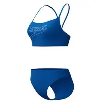 Speedo Endurance Logo Thin Strap 2 Piece Dames - Kleurvaste Bikini Dames - Chloorbestendige Sportbikini Dames - Zwembikini Dames met V-Vormige Bandjes - Blauw/Wit - 42