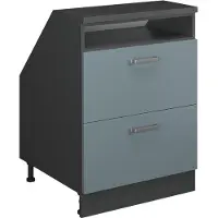 Vicco Keukenkast voor schuine wand R-Line Blauw-grijs 60 cm met 2 laden, kastromp 60 cm diepte, Model 60383