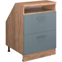 Vicco R-Line Keukenkast voor schuine wand – 60 cm met 2 laden, kastromp 60 cm diepte Blauw-grijs