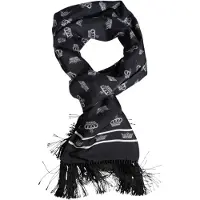 Dolce&Gabbana Zwarte Zijde Kroon Franje Mannen Foulard Sjaal