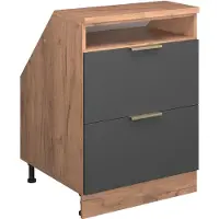 Vicco R-Line Keukenkast voor schuine wand – 60 cm met 2 laden, kastromp 60 cm diepte Antraciet-goud