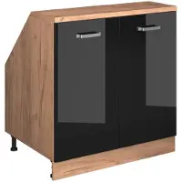 Vicco R-Line Keukenkast voor schuine wand – 80 cm met 2 deuren, kastromp 60 cm diepte Zwart hoogglans