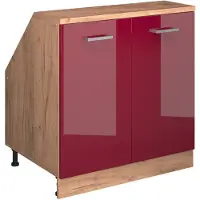 Vicco Keukenkast voor schuine wand R-Line Rode hoogglans 80 cm met 2 deuren, kastromp 60 cm diepte, Model 60044