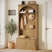 Little Trees LITTLE TREE 4-in-1 Gang Kapstok - Schoenenbank met kastdeur - Verstelbare 2-laags opbergruimte - Rustiek bruin - 83 x 35 x 180 cm