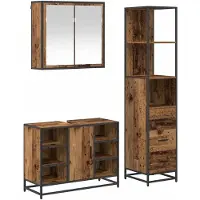 vidaXL Badkamermeubel Set 3 st Oud Hout 80 x 33 x 60 cm Bewerkt hout