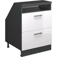 Vicco Keukenkast voor schuine wand R-Line Wit Hoogglans 60 cm met 2 laden, kastromp 60 cm diepte, Model 60033