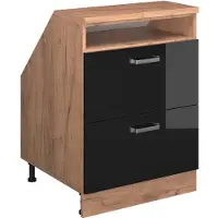 Vicco Keukenkast voor schuine wand R-Line Zwart hoogglans 60 cm met 2 laden, kastromp 60 cm diepte, Model 60385