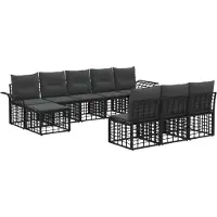vidaXL Buiten bank set 9 st Zwart en Donker Grijs Polyester