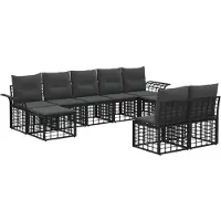 vidaXL Buiten bank set 9 st Zwart en Donker Grijs Polyester