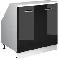 Vicco R-Line Keukenkast voor schuine wand – 80 cm met 2 deuren, kastromp 60 cm diepte Zwart hoogglans