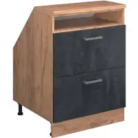 Vicco R-Line Keukenkast voor schuine wand – 60 cm met 2 laden, kastromp 60 cm diepte Zwart beton