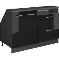 Vicco Keukenkast voor schuine wand R-Line Zwart hoogglans 120 cm Set van 2 kastrompen 60 cm diepte, Model 60443