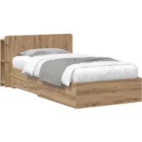 vidaXL Bedombouw met opslag Artisanaal eiken 100 x 200 cm Bewerkt hout