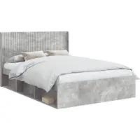 vidaXL Bedframe met opbergruimte en hoofdbord Betongrijs 120 x 190 cm