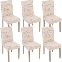Mendler Set van 6 eetkamerstoelen Littau, stoel voor de keuken Textiel met opdruk, crème, poten van massief eikenhout