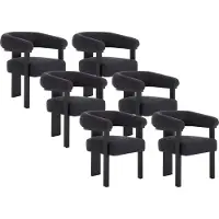 Vente-unique Set van 6 stoelen met armleuningen van boucléstof en heveahout - Zwart - LIVELIA van Pascal MORABITO