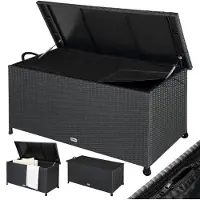 Casaria Polyrotan kussenbox Zwart 117x53x60cm met 2 Wielen