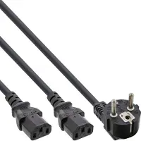 Intos 2x C13 - CEE 7/7 (haaks) Y-stroomkabel - 0,90m + 2x 0,90m - 3x 1,00mm / zwart - 1,8 meter