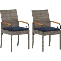 vidaXL Tuinstoelen 2 pcs Grijs en Marineblauw Poly Rattan en Acacia