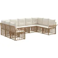 vidaXL Buiten bank set 9 st Natuurlijk en Crème Wit Polyester