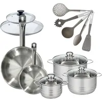 Fackelmann Set RVS Pannen 20/28 cm Eterna & RVS Kookpotten 16/20/24 cm Zonder PFAS Eterna