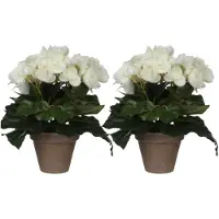 Mica Decorations Mica Decoration Kunstplant - 2x - begonia - wit - in pot - 25 cm - nepplanten - kunstbloemen
