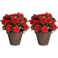 Mica Decorations Kunstplant - 2x - Azalea - Rood - in pot - 31 cm - nepplanten - kunstbloemen