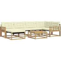 vidaXL Buiten bank set 7 st Wit en crèmekleurig Massief Acacia Hout