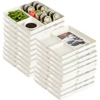 PlasticForte Vakjesborden - 20x stuks - ivoor wit - gourmetbord - 3-vaks - kunststof - 24 x 24 cm - fonduebord - bbq - camping