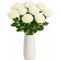 Mica Decorations Kunstbloem Roos Angel - 8x - H68 cm - ivoor wit - kunststof - stelen kunstbloemen - boeket - rozen bloemetjes