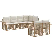 vidaXL Buiten bank set 7 st Natuurlijk en Crème Wit Polyester