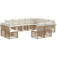 vidaXL Buiten bank set 12 st Natuurlijk en Crème Wit Polyester