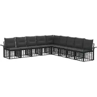 vidaXL Buiten bank set 9 st Zwart en Donker Grijs Polyester