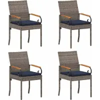 vidaXL Tuinstoelen, 4 stuks, grijs en marineblauw, van polyrotan en acaciahout