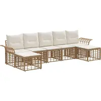 vidaXL Tuinset met 7 zitplaatsen, natuurlijke kleur en crème-witte polyester bekleding